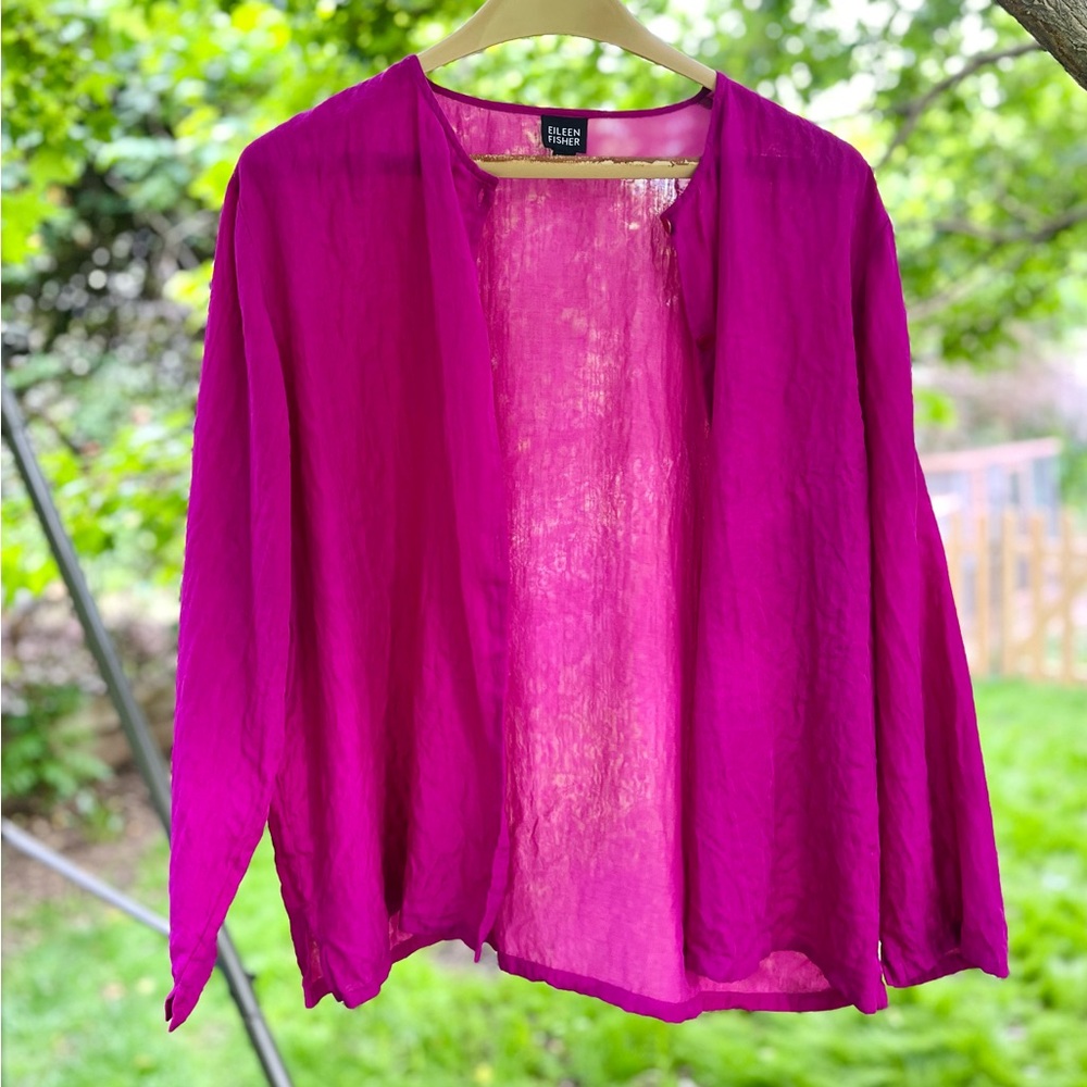 Eileen Fisher Silk Open Front Cardigan / Jacket - Fuchsia Magenta - L